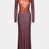 Abstract Floral Print Mesh Sheer Long Sleeve Maxi Dress>MICAS Sale