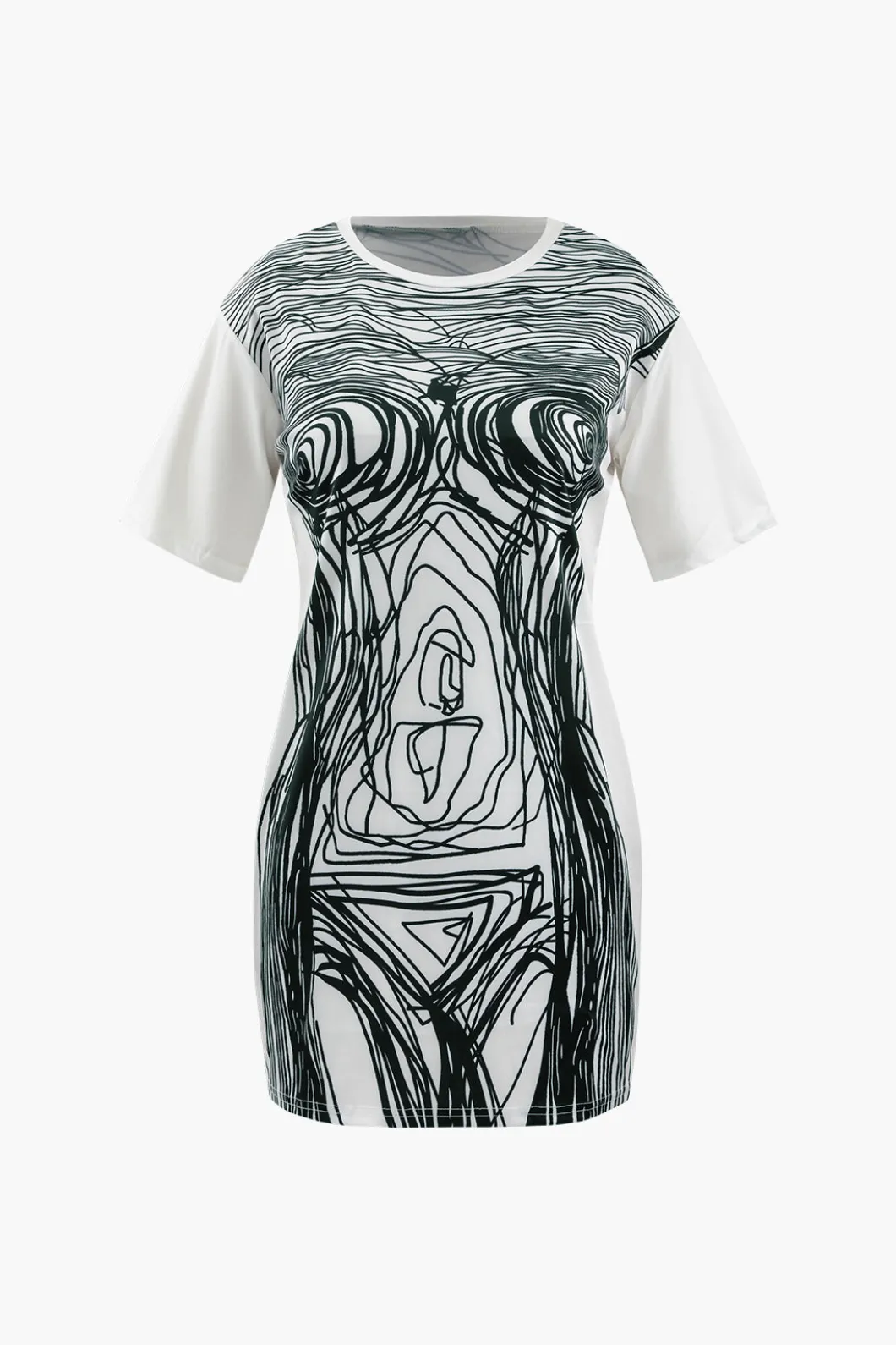 Abstract Line Print Short Sleeve Mini Dress>MICAS New