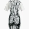 Abstract Line Print Short Sleeve Mini Dress>MICAS New