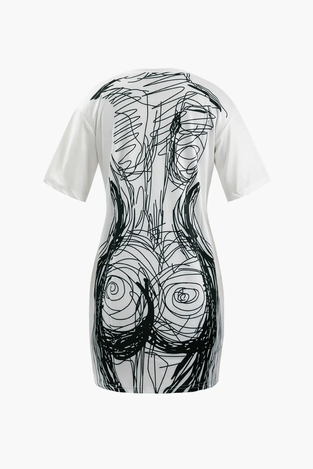 Abstract Line Print Short Sleeve Mini Dress>MICAS New