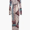 Abstract Patchwork Printed Long Sleeve Maxi Dress>MICAS Best