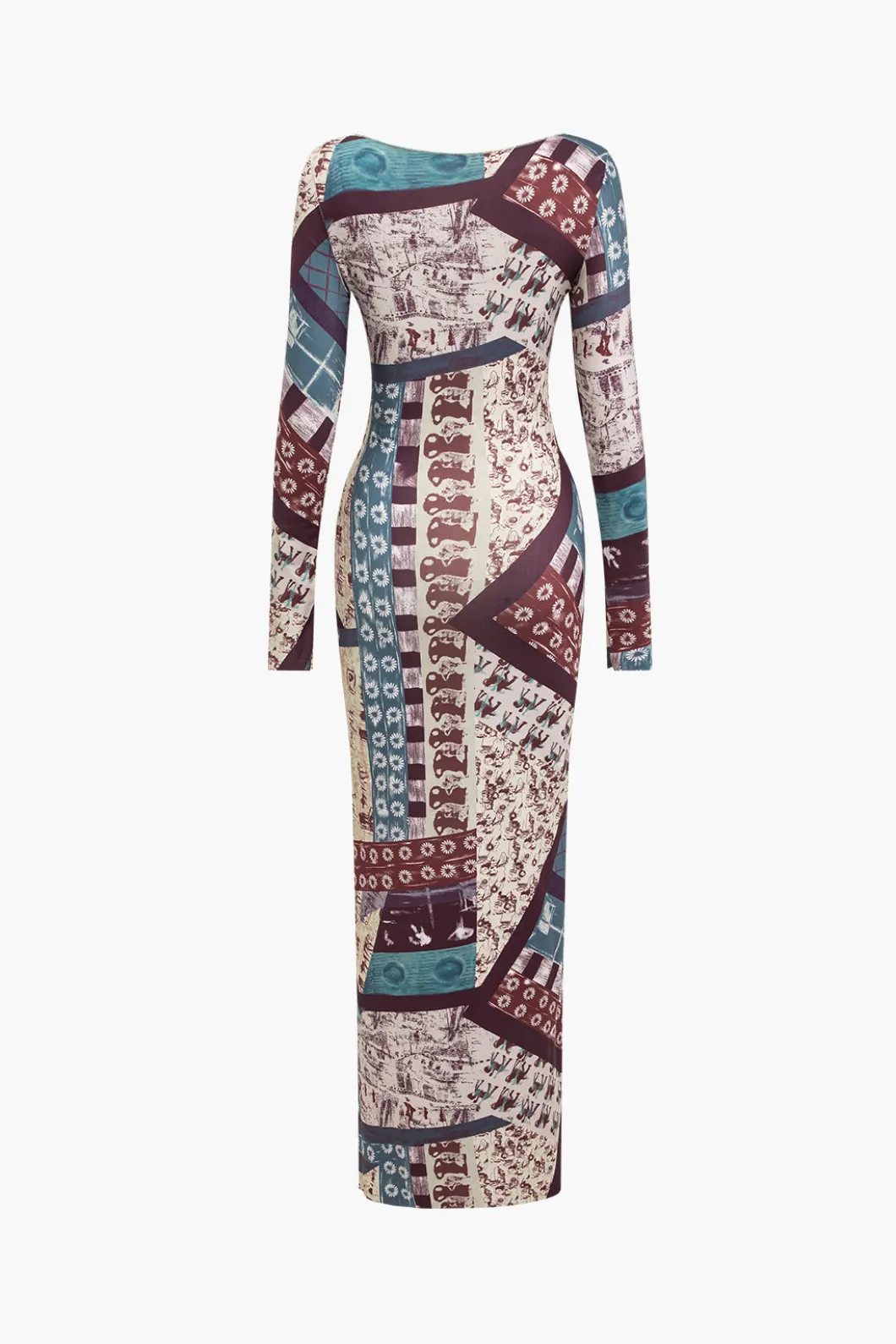 Abstract Patchwork Printed Long Sleeve Maxi Dress>MICAS Best