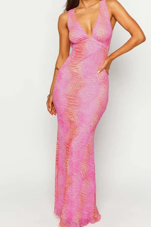 Abstract Print Backless V-neck Maxi Dress>MICAS New