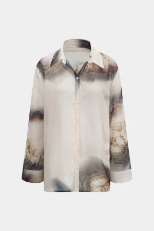 Abstract Print Chiffon Button Long-Sleeve Shirt>MICAS Hot