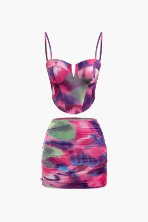 Abstract Print Corset Top And Mini Skirt Set>MICAS Sale