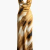 Abstract Print Cowl Neck Backless Slit Slip Maxi Dress>MICAS New
