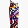 Abstract Print Cut Out Strapless Maxi Dress>MICAS Best