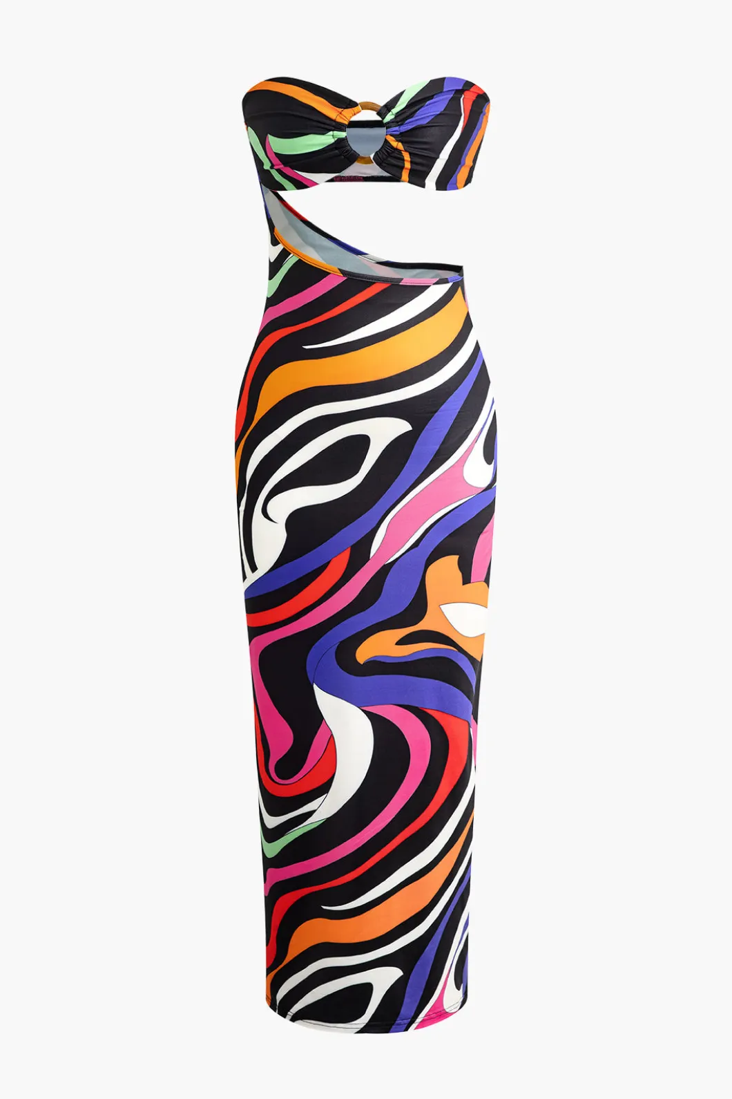 Abstract Print Cut Out Strapless Maxi Dress>MICAS Best