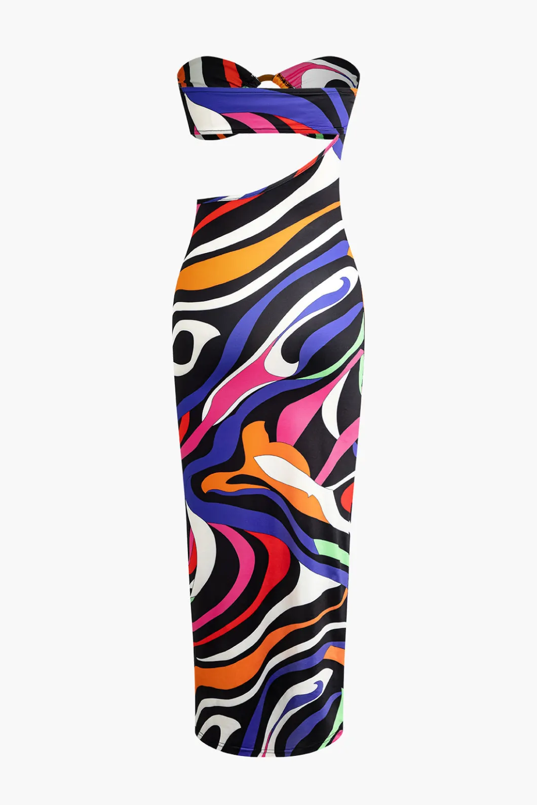 Abstract Print Cut Out Strapless Maxi Dress>MICAS Best
