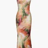Abstract Print Fitted Midi Slip Dress>MICAS Clearance