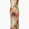 Abstract Print Fitted Midi Slip Dress>MICAS Clearance