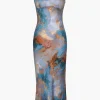 Abstract Print Fitted Midi Slip Dress>MICAS Clearance