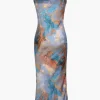 Abstract Print Fitted Midi Slip Dress>MICAS Clearance
