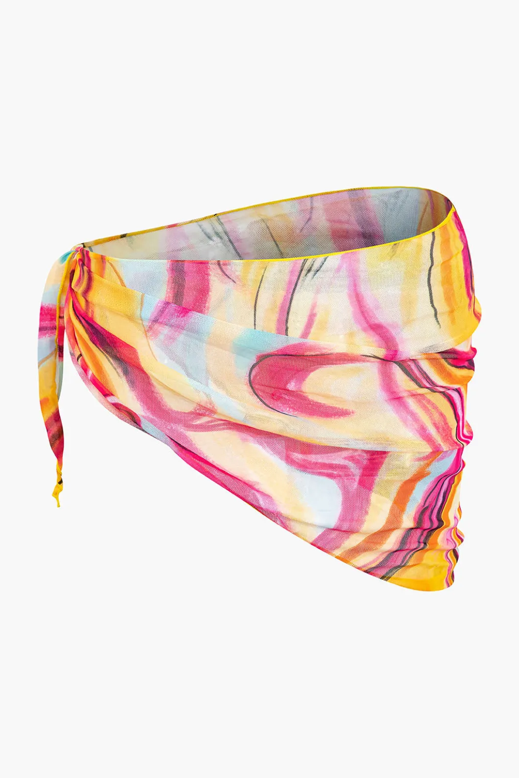 Abstract Print Halter Tummy Control One-piece Swimsuit And Knot Mini Sarong Skirt Set>MICAS Clearance