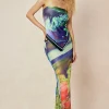 Abstract Print Knot Strapless Top And Cut Out Midi Skirt Set>MICAS Hot