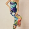 Abstract Print Knot Strapless Top And Cut Out Midi Skirt Set>MICAS Hot