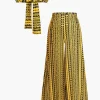 Abstract Print Knot Tube Top And Wide Leg Trouser Set>MICAS Clearance