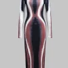 Abstract Print Long Sleeve Maxi Dress>MICAS Best
