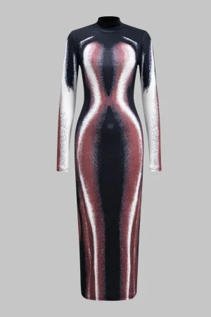 Abstract Print Long Sleeve Maxi Dress>MICAS Best