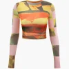 Abstract Print Long Sleeve Crop Top>MICAS Sale