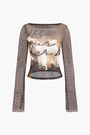 Abstract Print Mesh Long Sleeve Top>MICAS Best
