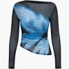 Abstract Print Mesh Long-Sleeve Top>MICAS Best