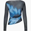 Abstract Print Mesh Long-Sleeve Top>MICAS Best