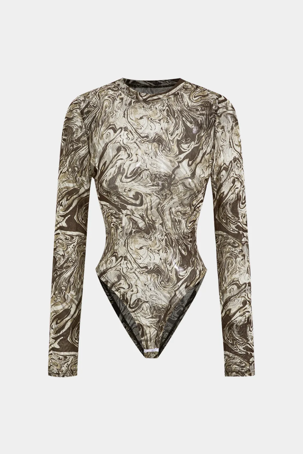 Abstract Print Mesh Round Neck Long Sleeve Bodysuit>MICAS Sale