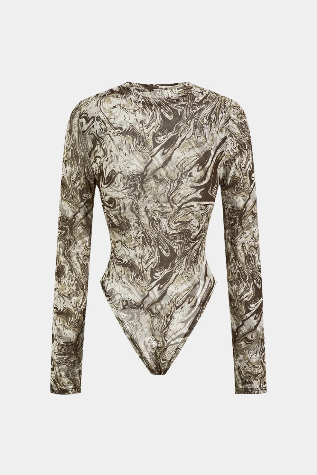 Abstract Print Mesh Round Neck Long Sleeve Bodysuit>MICAS Sale