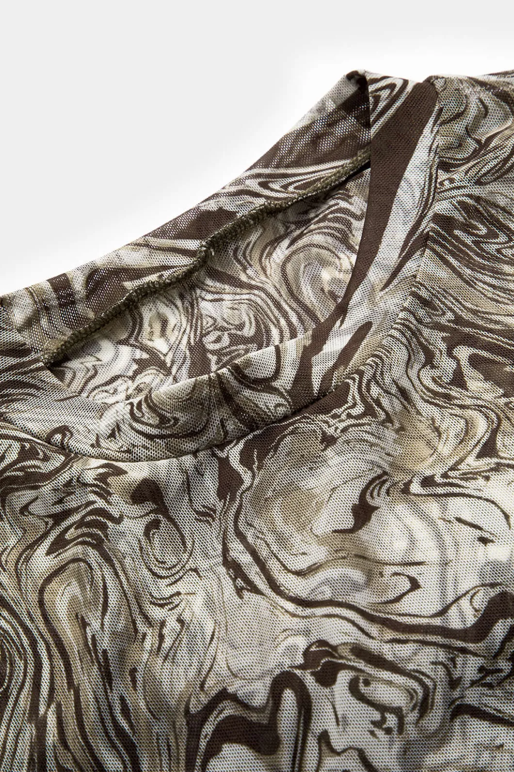 Abstract Print Mesh Round Neck Long Sleeve Bodysuit>MICAS Sale