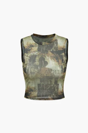 Abstract Print Mesh Tank Top>MICAS Best