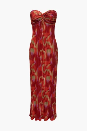 Abstract Print Plisse Strapless Maxi Dress>MICAS Discount