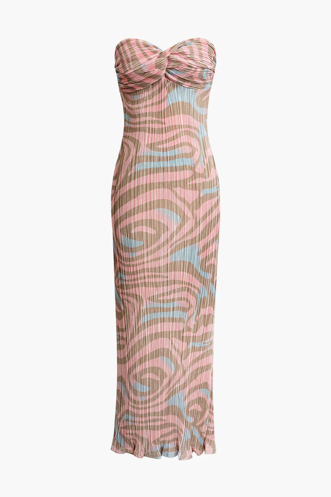 Abstract Print Plisse Strapless Maxi Dress>MICAS Discount