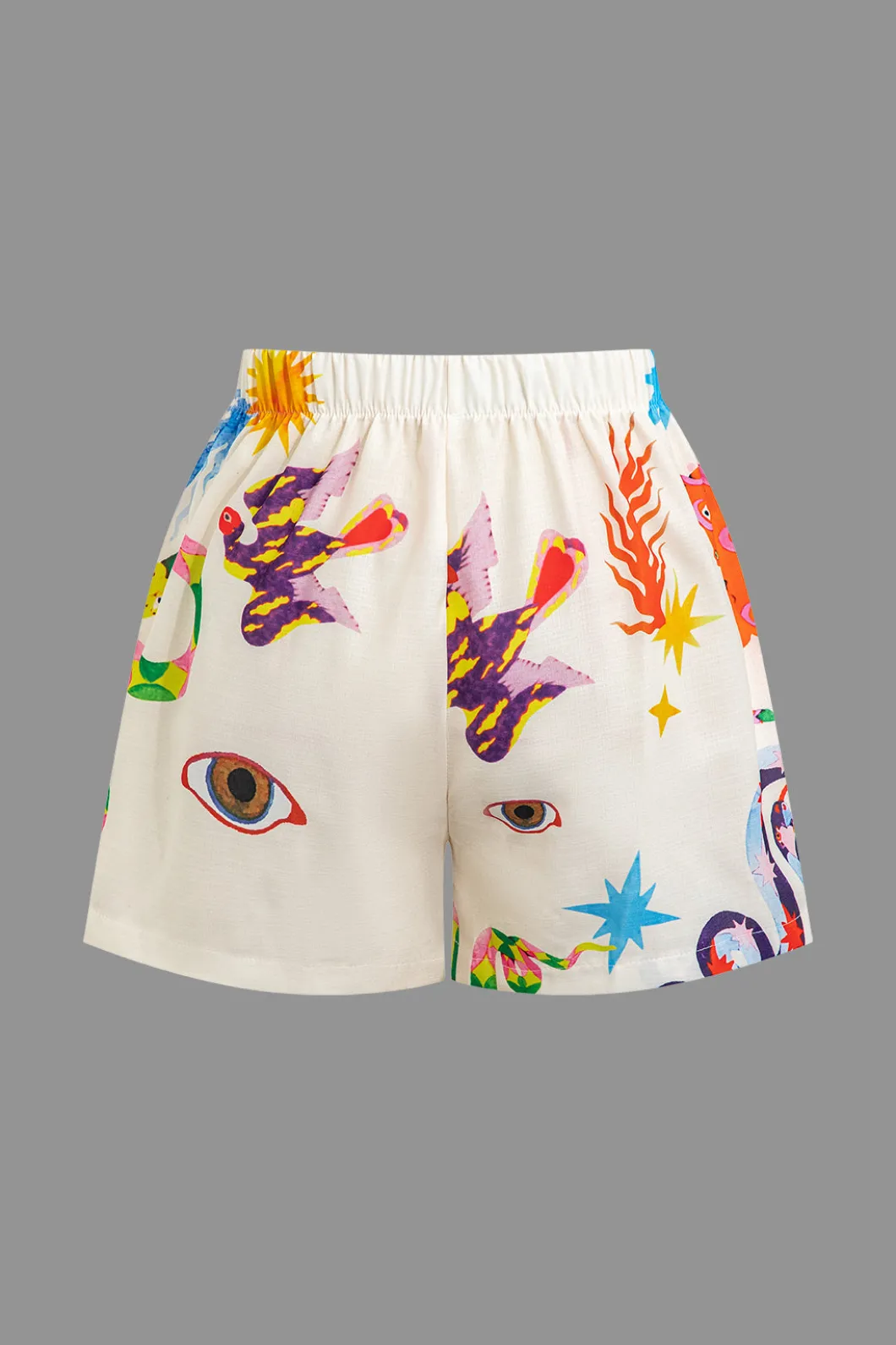 Abstract Print Puff Sleeve Two-Piece Shorts Set>MICAS Best