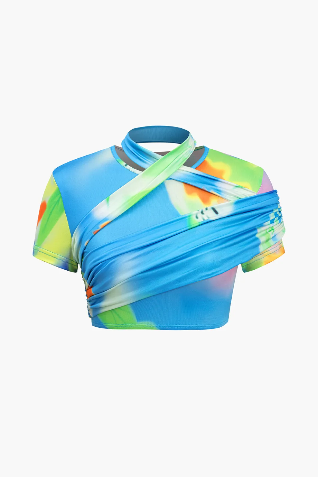 Abstract Print Ruched Round Neck Skirt Set>MICAS New