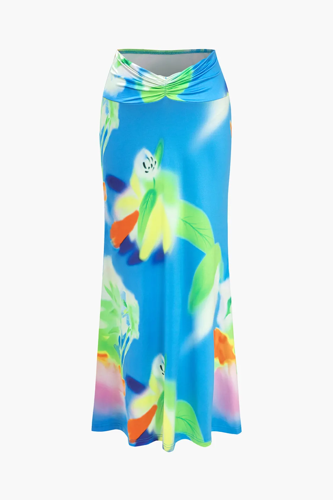 Abstract Print Ruched Round Neck Skirt Set>MICAS New