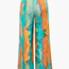Abstract Print Satin Tie Waist Wide Leg Pants>MICAS Fashion