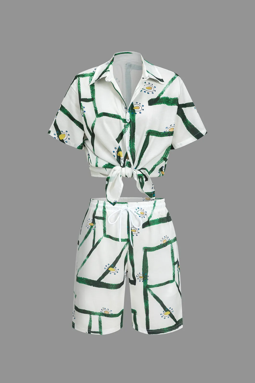Abstract Print Shirt And Drawstring Shorts Set>MICAS Discount