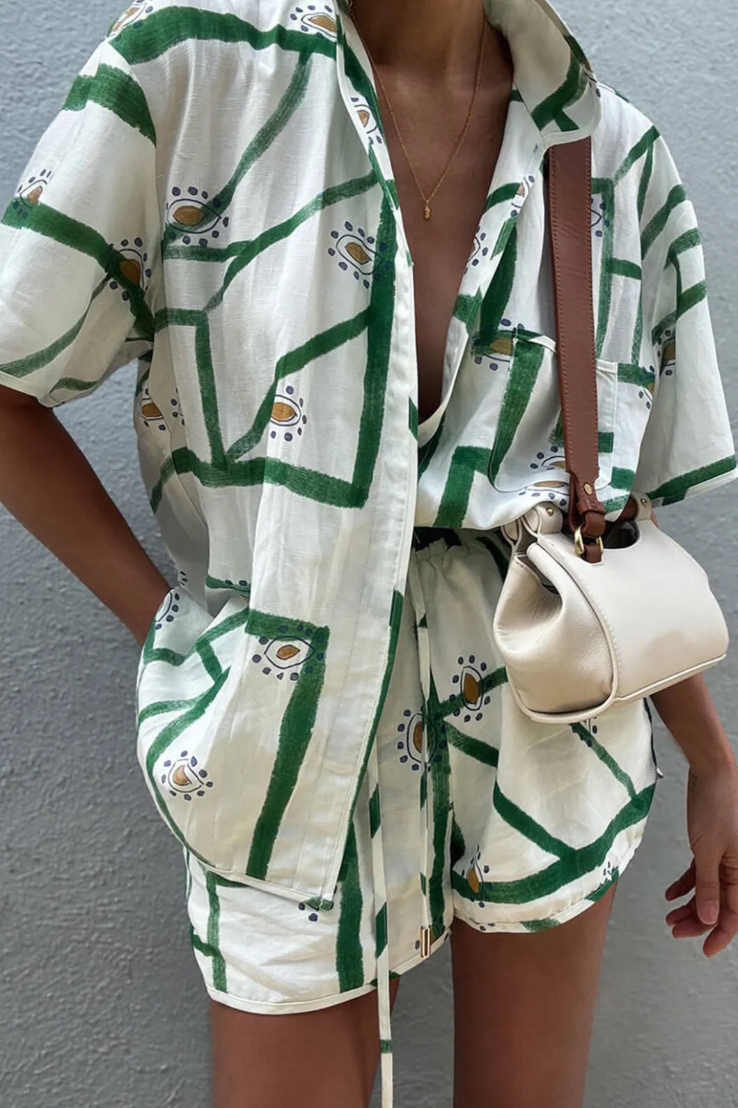 Abstract Print Shirt And Drawstring Shorts Set>MICAS Discount