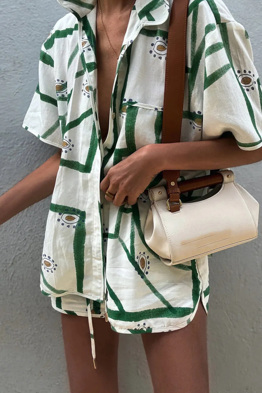 Abstract Print Shirt And Drawstring Shorts Set>MICAS Discount