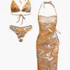 Abstract Print Tie Halter Bikini And Slit Midi Dress Swimsuit Set>MICAS Online