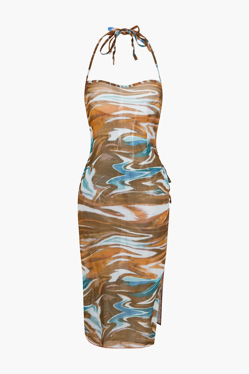 Abstract Print Tie Halter Bikini And Slit Midi Dress Swimsuit Set>MICAS Online