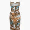 Abstract Print Tie Halter Bikini And Slit Midi Dress Swimsuit Set>MICAS Online
