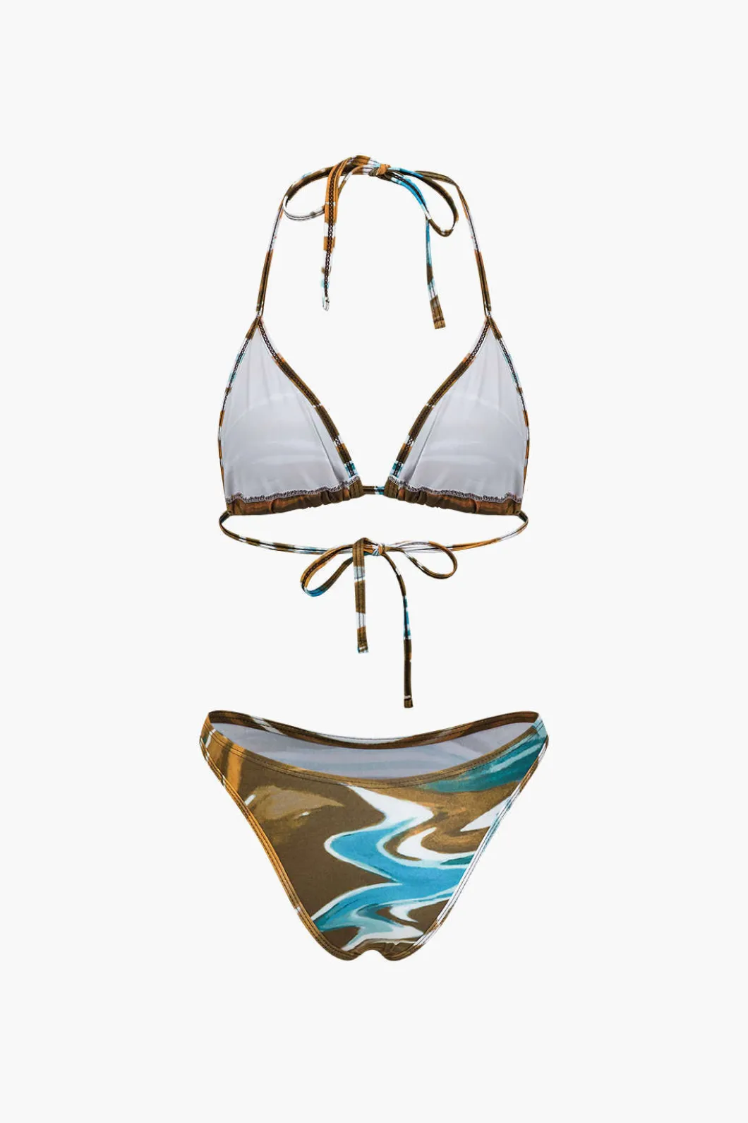 Abstract Print Tie Halter Bikini And Slit Midi Dress Swimsuit Set>MICAS Online