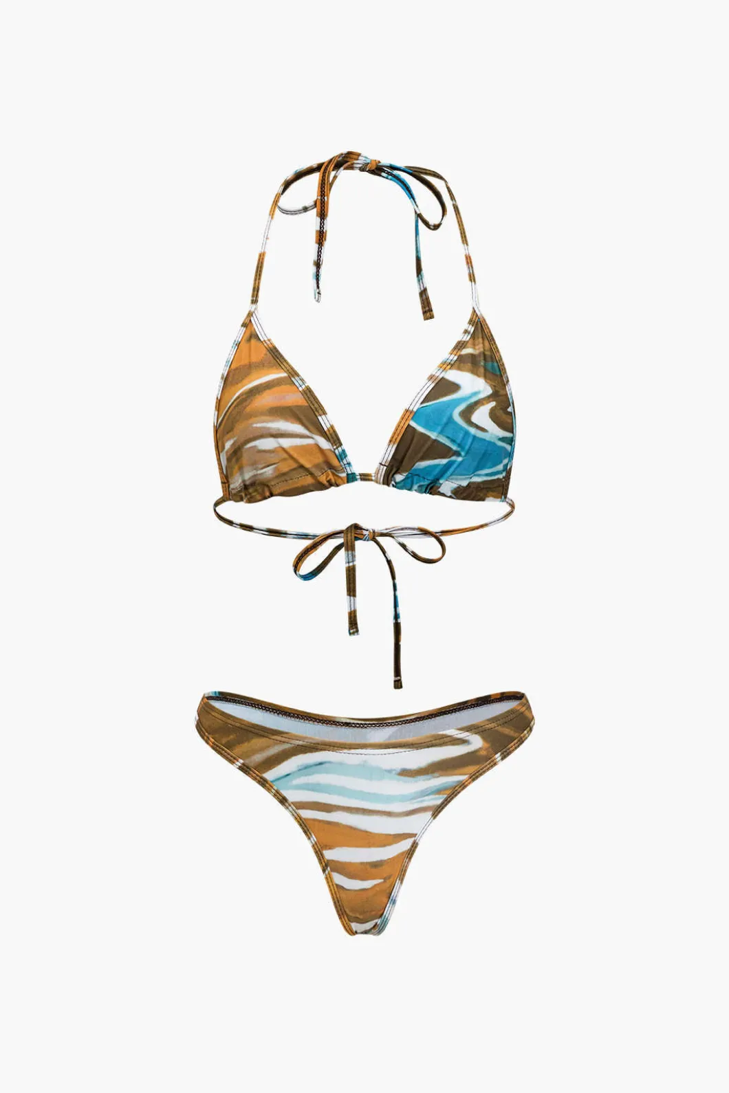 Abstract Print Tie Halter Bikini And Slit Midi Dress Swimsuit Set>MICAS Online