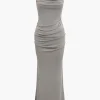 Adjust Strap Ruched Mermaid Maxi Dress>MICAS Outlet