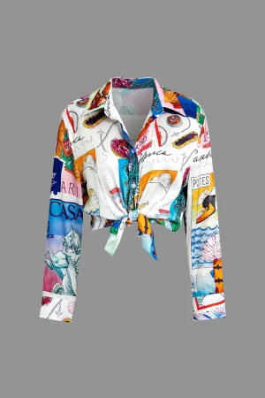 Artistic Print Collar Long-Sleeve Shirt>MICAS Outlet