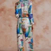 Artistic Print Wide Leg Trousers>MICAS Hot