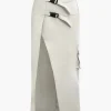 Asymmetric Belted Flap Pocket Split Maxi Skirt>MICAS Hot
