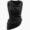 Asymmetric Cowl Neck Ruched Tank Top>MICAS Discount